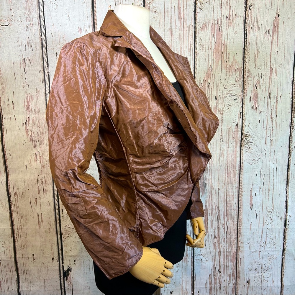 Lida Baday Ruched Metallic Crinkled Puckered Fitted Evening Blazer Jacket SZ 12